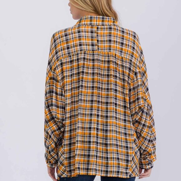 Easel oversized long sleeve button-down tunic plaid shirt NWT - Picture 2 of 12